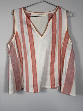 By Together white tank top with orange and blue embroidery sz Large